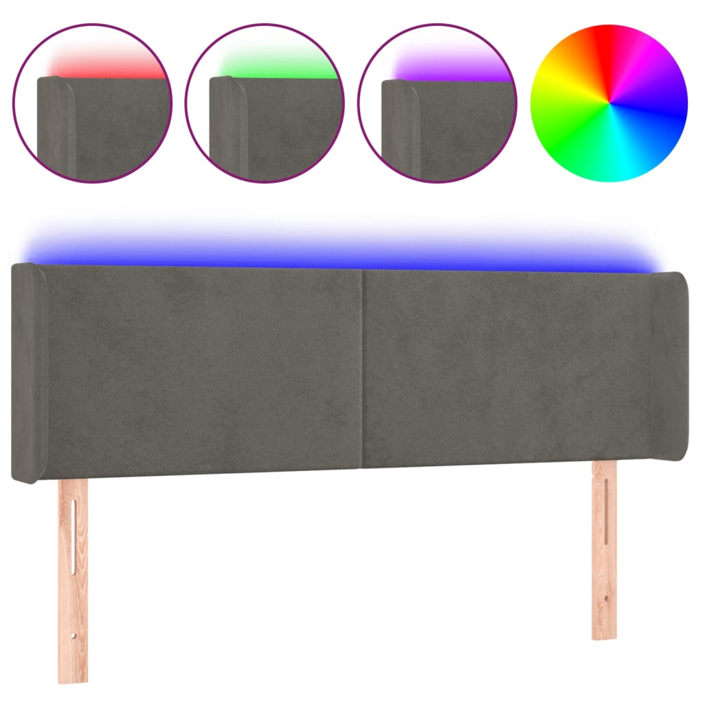 vidaXL Tăblie de pat cu LED, gri închis, 147x16x78/88 cm, catifea vidaXL Tăblie de pat cu LED, gri închis, 147x16x78/88 cm, catifea