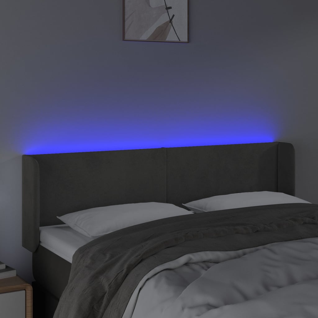 vidaXL Tăblie de pat cu LED, gri închis, 147x16x78/88 cm, catifea vidaXL Tăblie de pat cu LED, gri închis, 147x16x78/88 cm, catifea