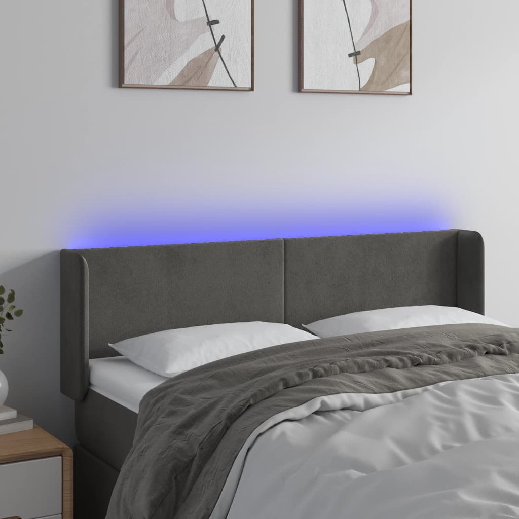 vidaXL Tăblie de pat cu LED, gri închis, 147x16x78/88 cm, catifea vidaXL Tăblie de pat cu LED, gri închis, 147x16x78/88 cm, catifea
