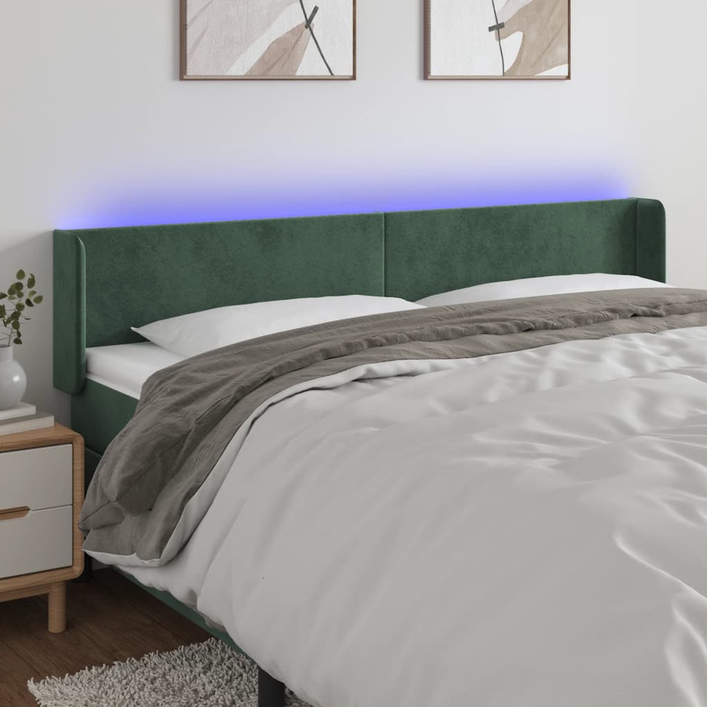 vidaXL Tăblie de pat cu LED, verde închis, 183x16x78/88 cm, catifea vidaXL Tăblie de pat cu LED, verde închis, 183x16x78/88 cm, catifea