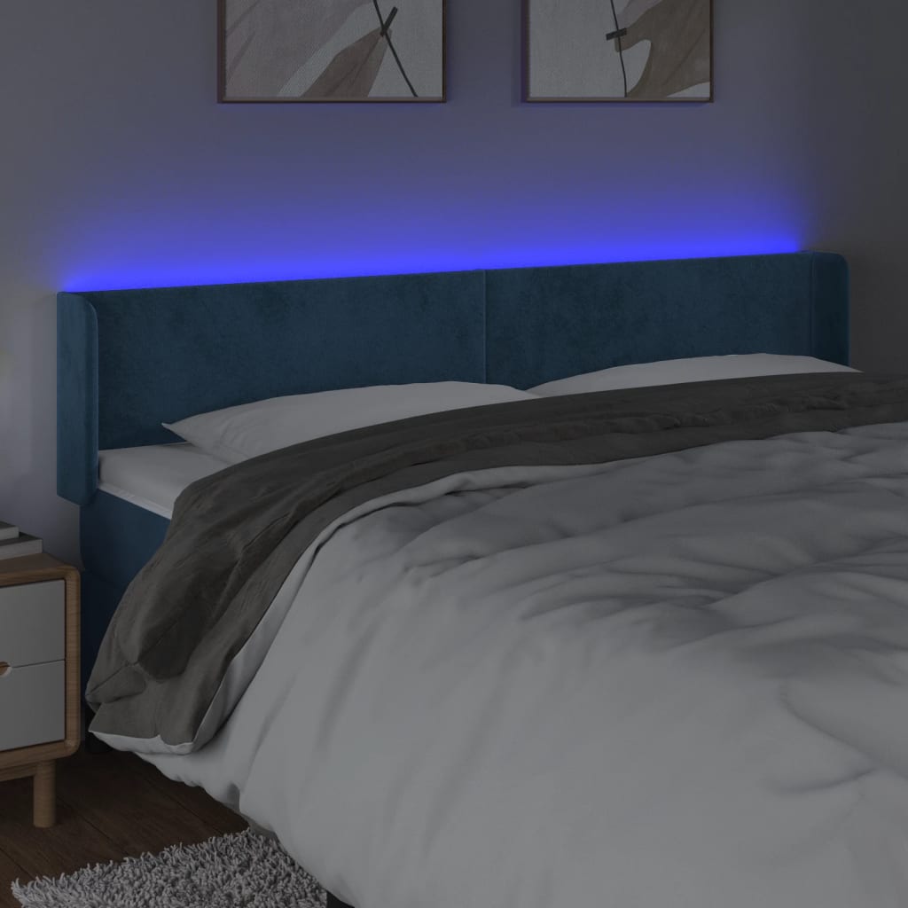 vidaXL Tăblie de pat cu LED, albastru închis, 183x16x78/88 cm, catifea