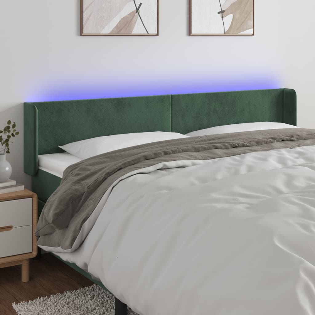 vidaXL Tăblie de pat cu LED, verde închis, 203x16x78/88 cm, catifea vidaXL Tăblie de pat cu LED, verde închis, 203x16x78/88 cm, catifea