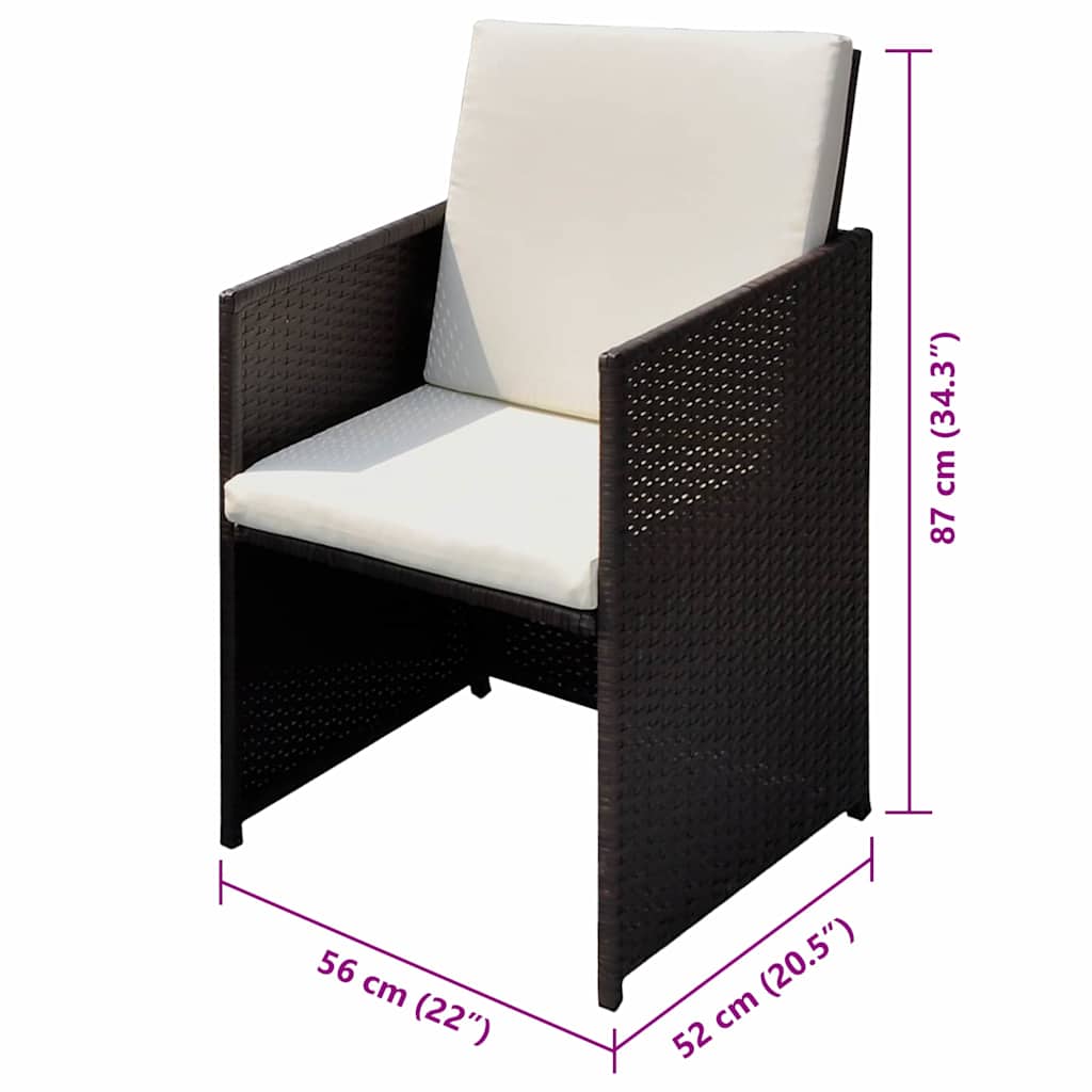 vidaXL Scaune de grădină 3 pcs Maro 56 x 52 x 87 cm Rattan poli