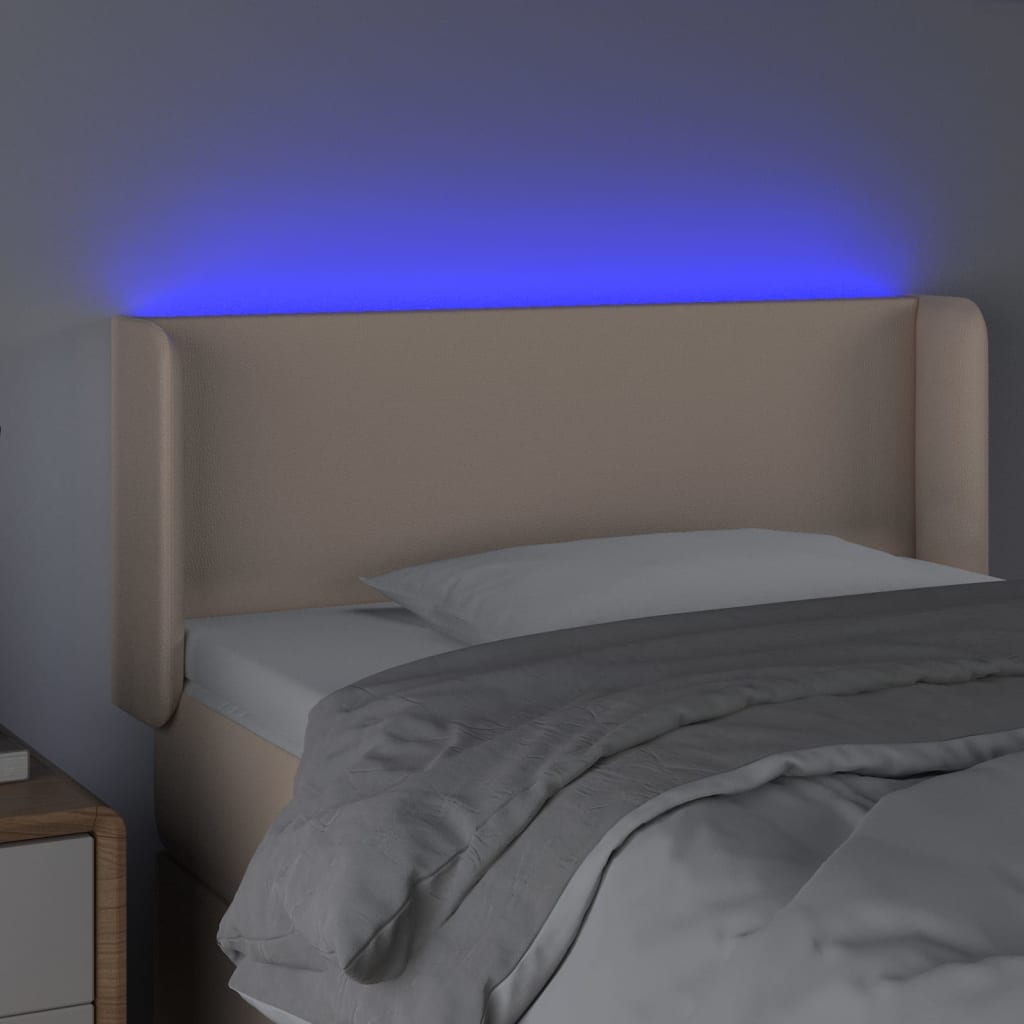 vidaXL Tăblie de pat cu LED, cappuccino 83x16x78/88 cm piele ecologică