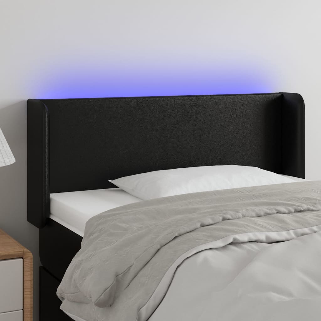 vidaXL Tăblie de pat cu LED, negru, 103x16x78/88 cm, piele ecologică vidaXL Tăblie de pat cu LED, negru, 103x16x78/88 cm, piele ecologică