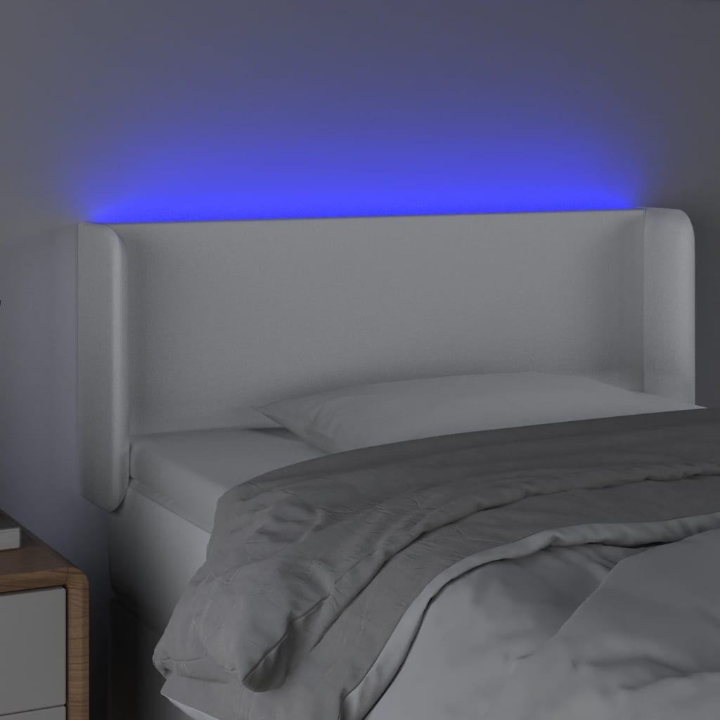 vidaXL Tăblie de pat cu LED, alb, 103x16x78/88 cm, piele ecologică vidaXL Tăblie de pat cu LED, alb, 103x16x78/88 cm, piele ecologică