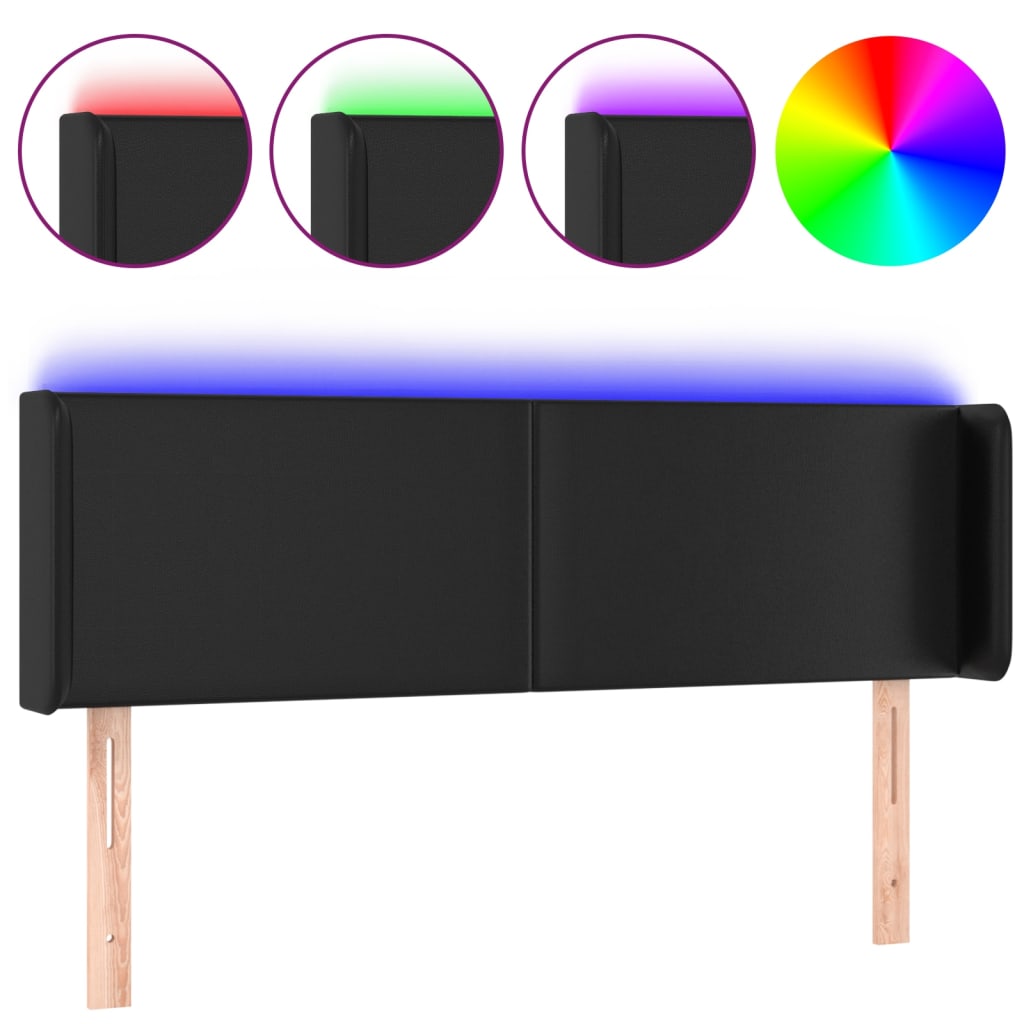 vidaXL Tăblie de pat cu LED, negru, 147x16x78/88 cm, piele ecologică vidaXL Tăblie de pat cu LED, negru, 147x16x78/88 cm, piele ecologică