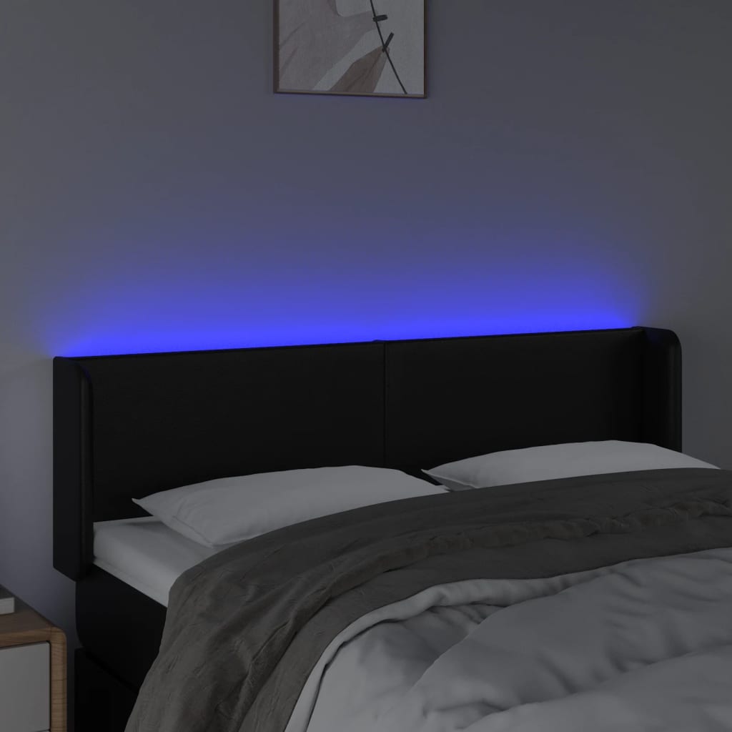vidaXL Tăblie de pat cu LED, negru, 147x16x78/88 cm, piele ecologică vidaXL Tăblie de pat cu LED, negru, 147x16x78/88 cm, piele ecologică