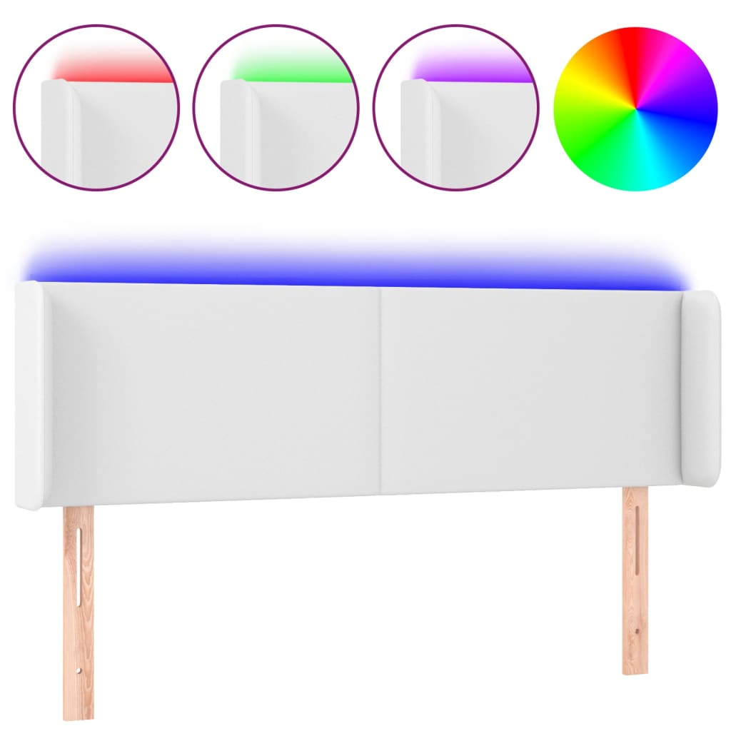 vidaXL Tăblie de pat cu LED, alb, 147x16x78/88 cm, piele ecologică vidaXL Tăblie de pat cu LED, alb, 147x16x78/88 cm, piele ecologică