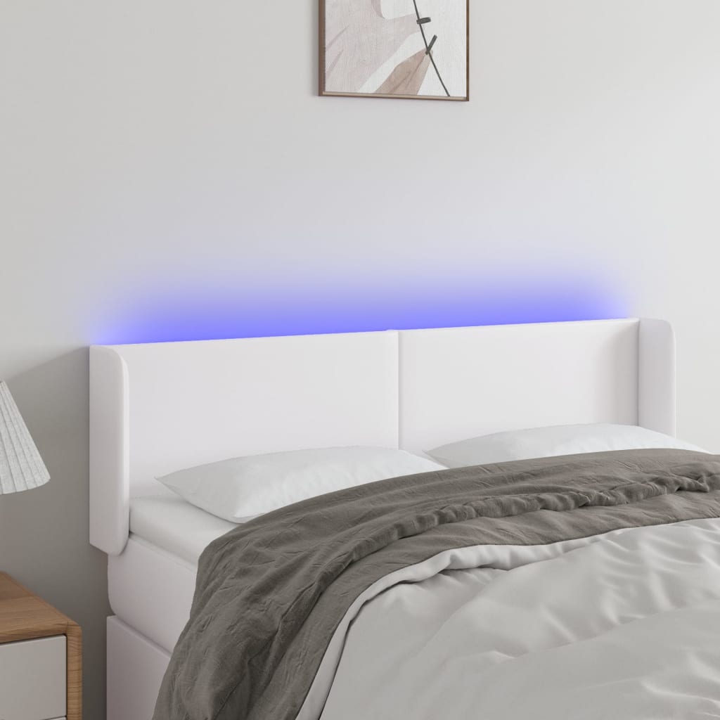 vidaXL Tăblie de pat cu LED, alb, 147x16x78/88 cm, piele ecologică vidaXL Tăblie de pat cu LED, alb, 147x16x78/88 cm, piele ecologică