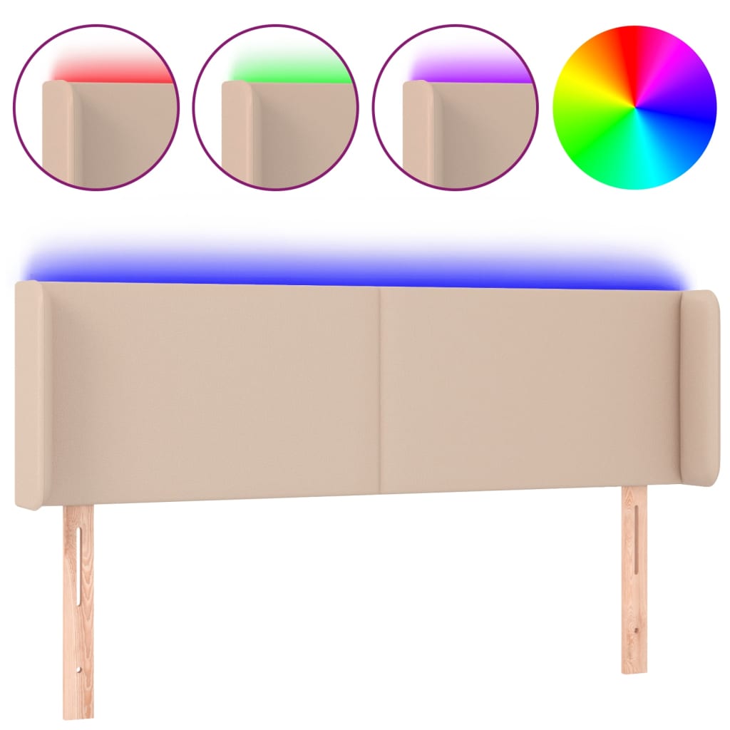 vidaXL Tăblie de pat cu LED cappuccino 147x16x78/88 cm piele ecologică vidaXL Tăblie de pat cu LED cappuccino 147x16x78/88 cm piele ecologică