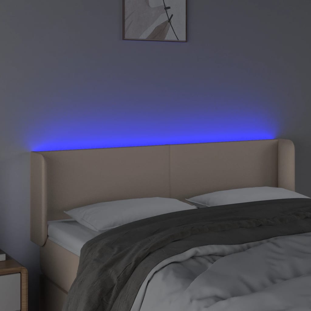 vidaXL Tăblie de pat cu LED cappuccino 147x16x78/88 cm piele ecologică vidaXL Tăblie de pat cu LED cappuccino 147x16x78/88 cm piele ecologică
