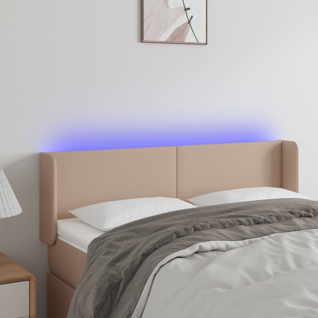 vidaXL Tăblie de pat cu LED cappuccino 147x16x78/88 cm piele ecologică vidaXL Tăblie de pat cu LED cappuccino 147x16x78/88 cm piele ecologică