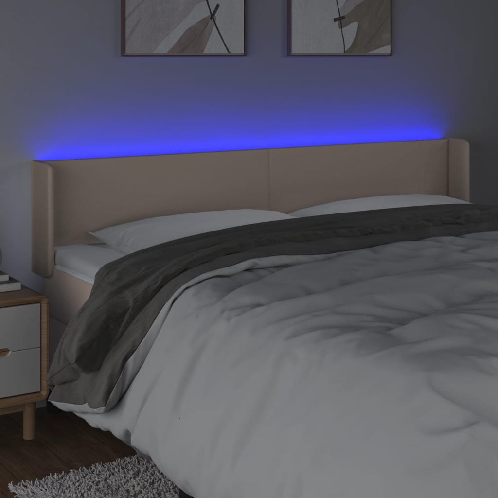 vidaXL Tăblie de pat cu LED, cappuccino 163x16x78/88cm piele ecologică