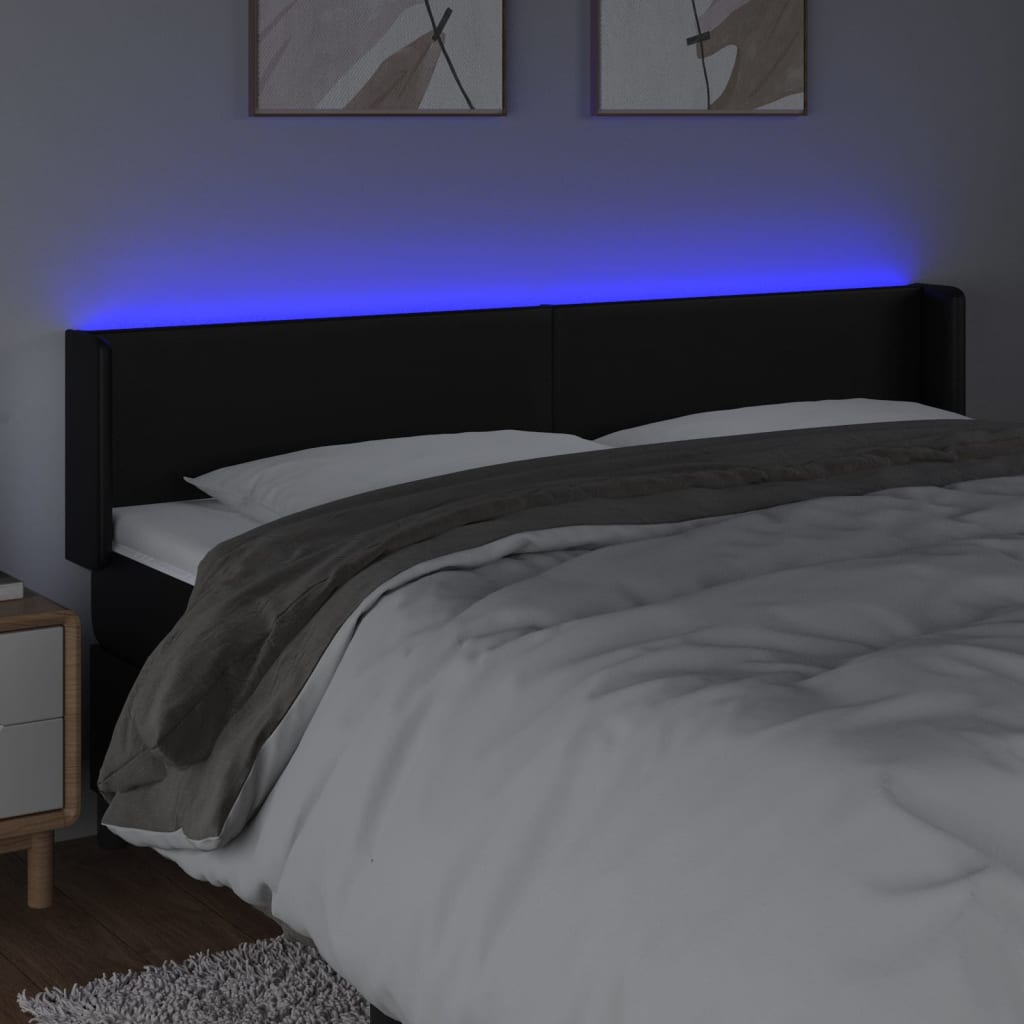 vidaXL Tăblie de pat cu LED, negru, 183x16x78/88 cm, piele ecologică