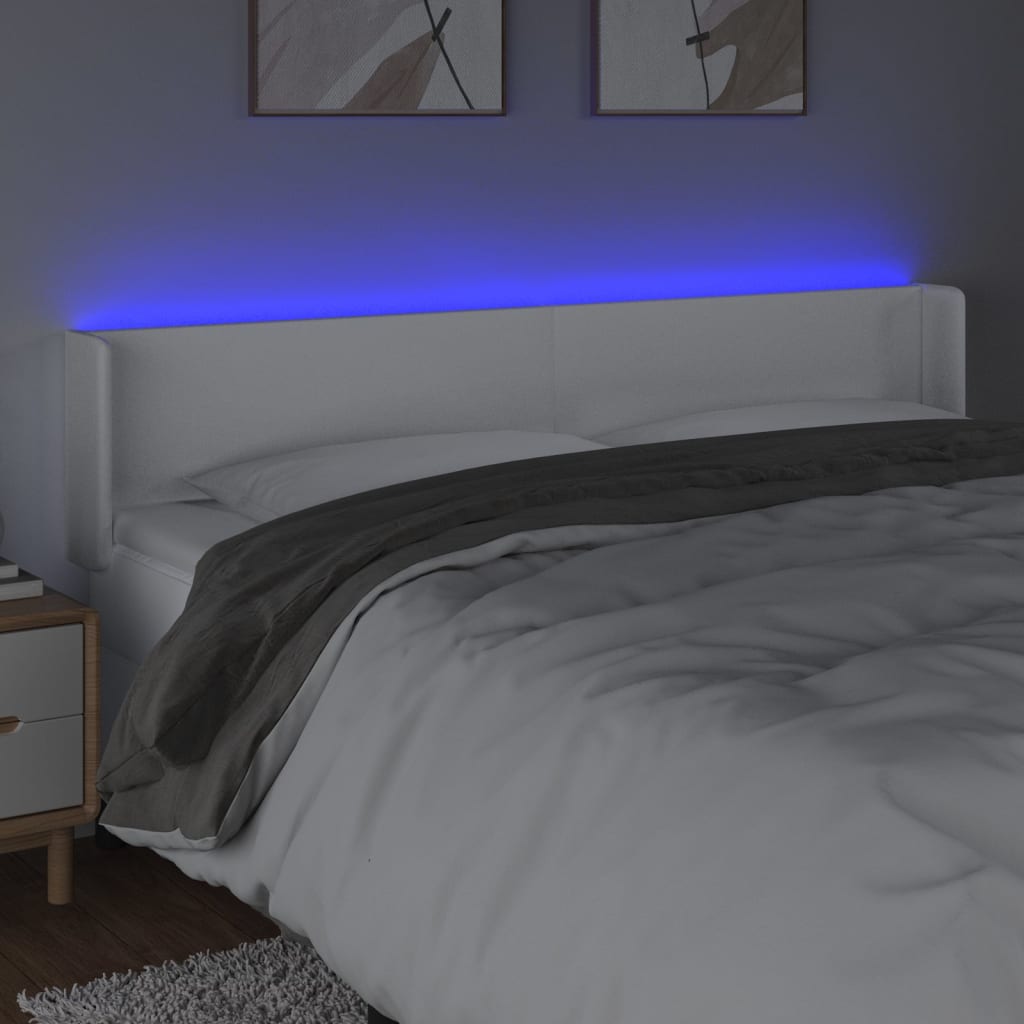 vidaXL Tăblie de pat cu LED, alb, 183x16x78/88 cm, piele ecologică vidaXL Tăblie de pat cu LED, alb, 183x16x78/88 cm, piele ecologică
