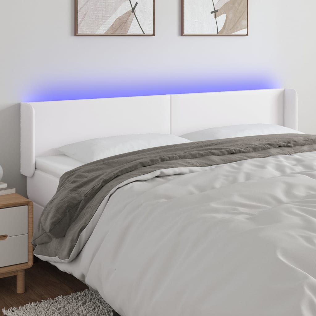 vidaXL Tăblie de pat cu LED, alb, 183x16x78/88 cm, piele ecologică vidaXL Tăblie de pat cu LED, alb, 183x16x78/88 cm, piele ecologică