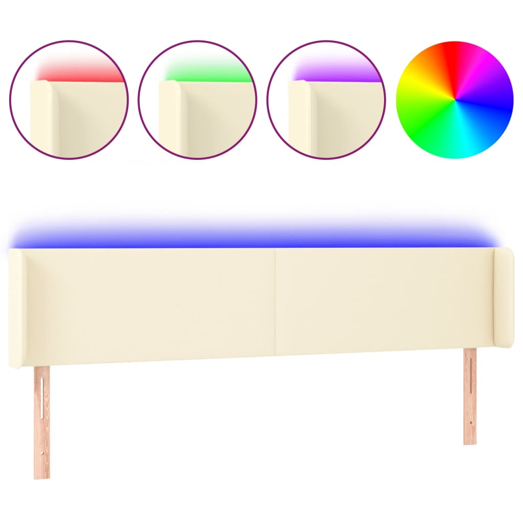vidaXL Tăblie de pat cu LED, crem, 183x16x78/88 cm, piele ecologică vidaXL Tăblie de pat cu LED, crem, 183x16x78/88 cm, piele ecologică