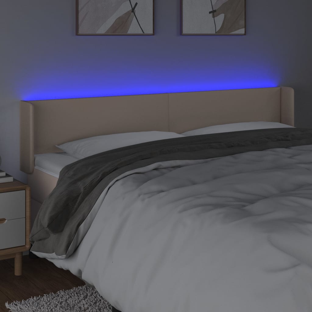 vidaXL Tăblie de pat cu LED cappuccino 183x16x78/88 cm piele ecologică vidaXL Tăblie de pat cu LED cappuccino 183x16x78/88 cm piele ecologică