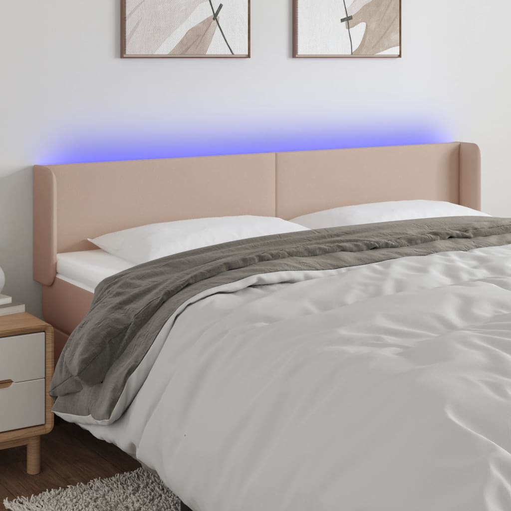 vidaXL Tăblie de pat cu LED cappuccino 183x16x78/88 cm piele ecologică vidaXL Tăblie de pat cu LED cappuccino 183x16x78/88 cm piele ecologică