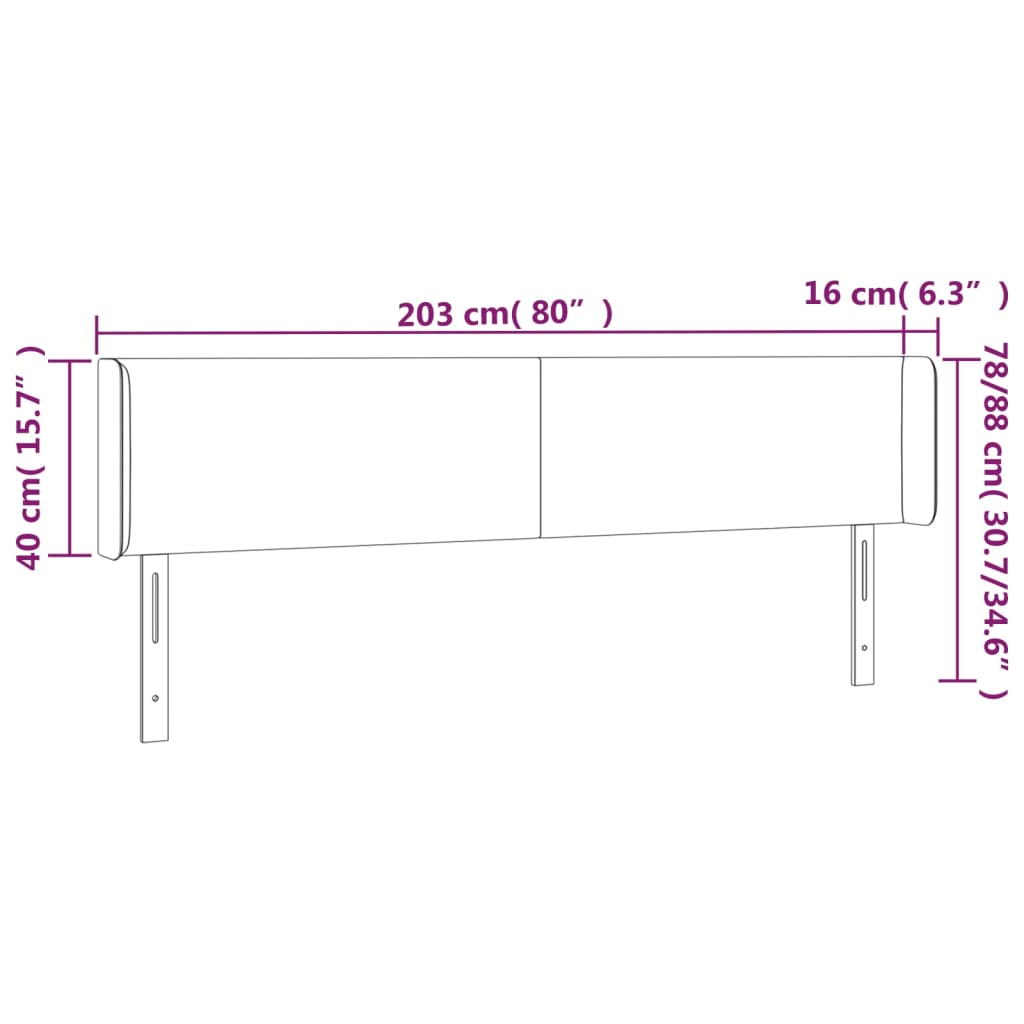 vidaXL Tăblie de pat cu LED, alb, 203x16x78/88 cm, piele ecologică