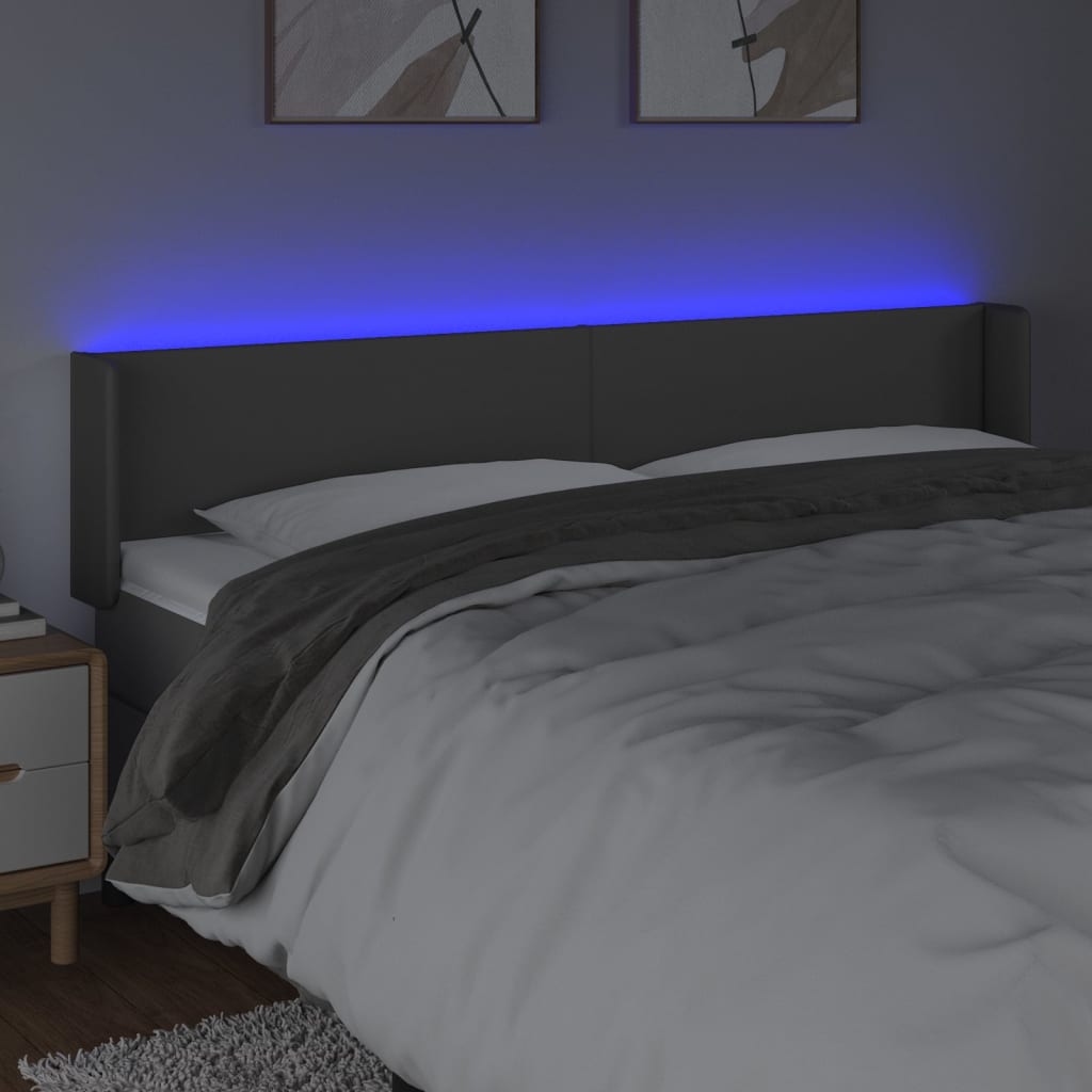 vidaXL Tăblie de pat cu LED, gri, 203x16x78/88 cm, piele ecologică vidaXL Tăblie de pat cu LED, gri, 203x16x78/88 cm, piele ecologică