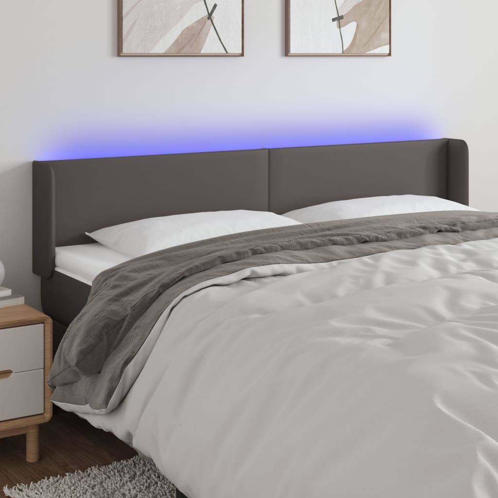vidaXL Tăblie de pat cu LED, gri, 203x16x78/88 cm, piele ecologică vidaXL Tăblie de pat cu LED, gri, 203x16x78/88 cm, piele ecologică