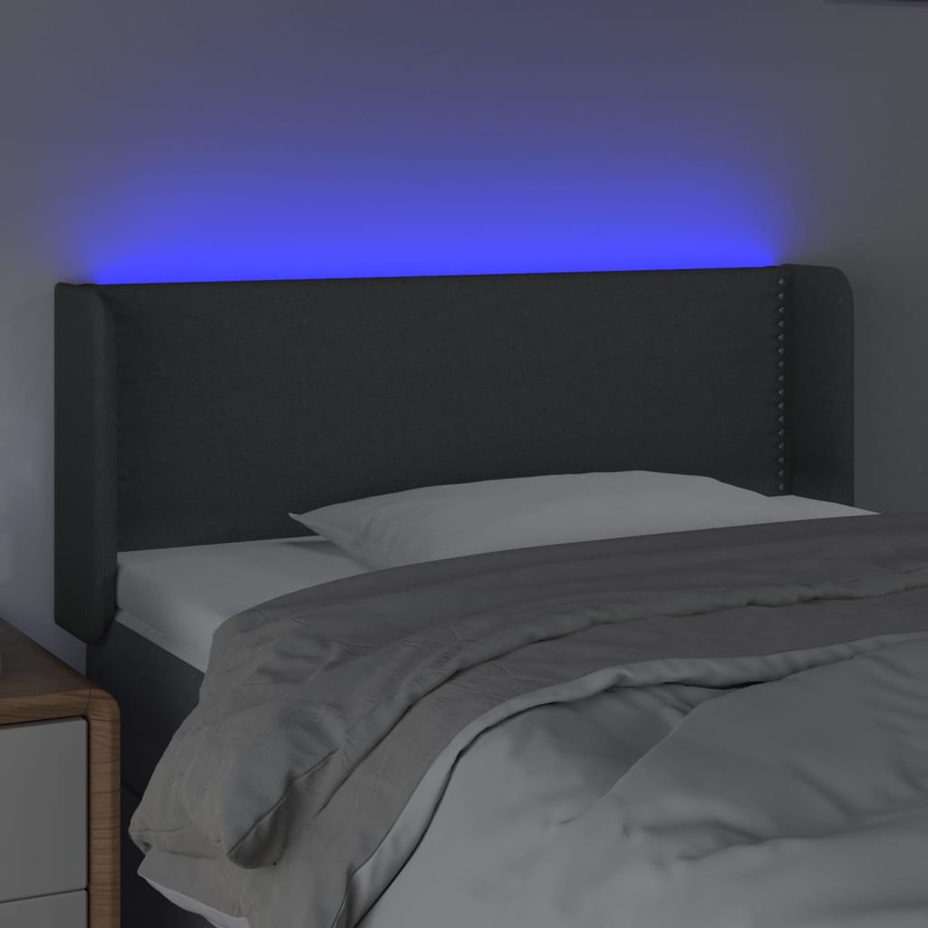 vidaXL Tăblie de pat cu LED, gri închis, 103x16x78/88 cm, textil vidaXL Tăblie de pat cu LED, gri închis, 103x16x78/88 cm, textil