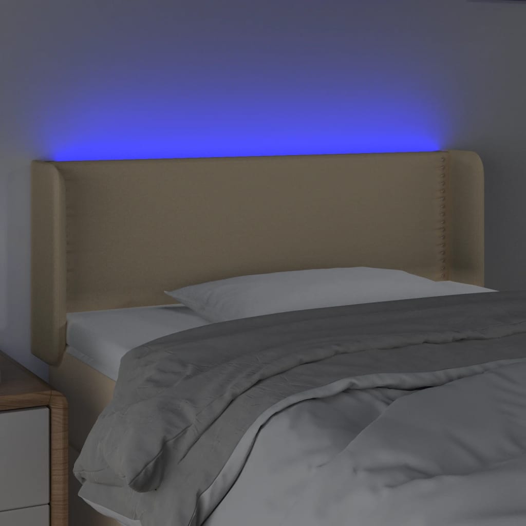 vidaXL Tăblie de pat cu LED, crem, 103x16x78/88 cm, textil