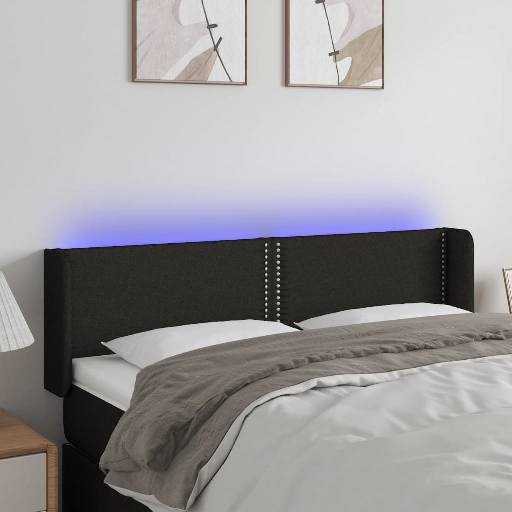 vidaXL Tăblie de pat cu LED, negru, 147x16x78/88 cm, textil vidaXL Tăblie de pat cu LED, negru, 147x16x78/88 cm, textil