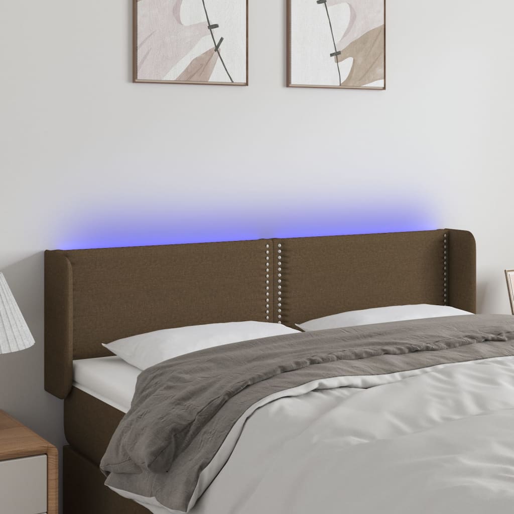 vidaXL Tăblie de pat cu LED, maro închis, 147x16x78/88 cm, textil vidaXL Tăblie de pat cu LED, maro închis, 147x16x78/88 cm, textil