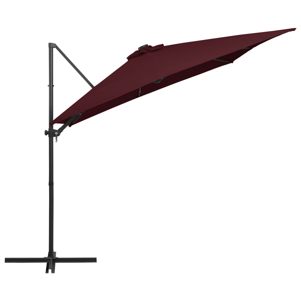 vidaXL Umbrelă în consolă de grădină cu LED-uri, roșu bordo 250x250 cm