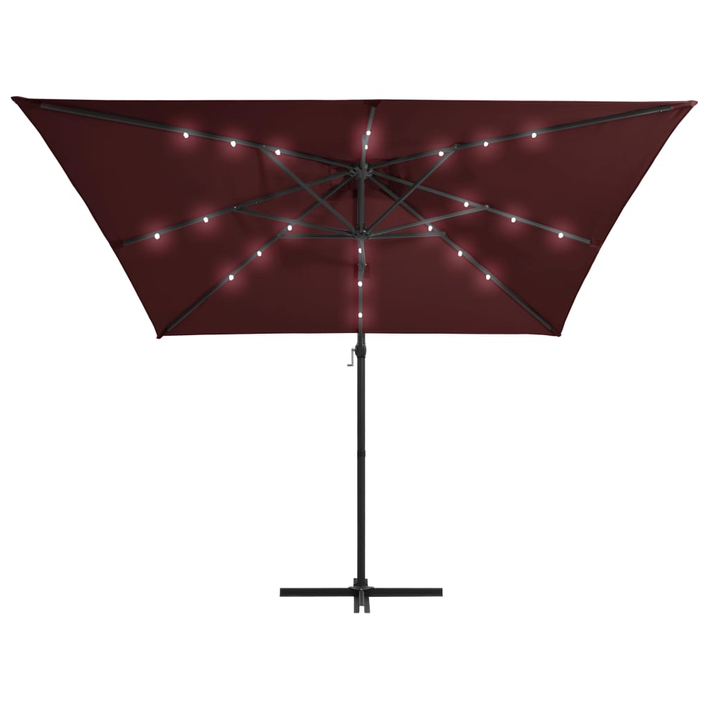 vidaXL Umbrelă în consolă de grădină cu LED-uri, roșu bordo 250x250 cm