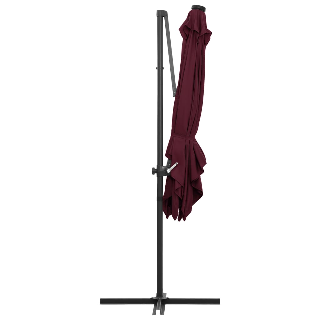 vidaXL Umbrelă în consolă de grădină cu LED-uri, roșu bordo 250x250 cm
