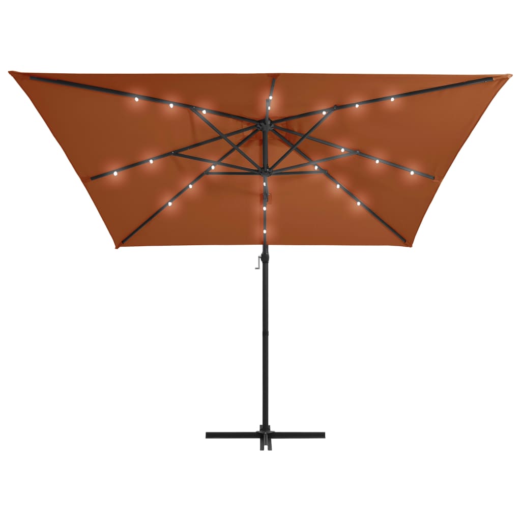 vidaXL Umbrelă în consolă de grădină cu LED-uri, cărămiziu, 250x250 cm