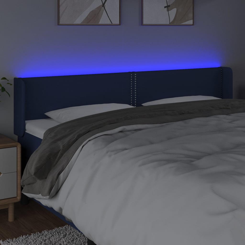 vidaXL Tăblie de pat cu LED, albastru, 183x16x78/88 cm, textil vidaXL Tăblie de pat cu LED, albastru, 183x16x78/88 cm, textil
