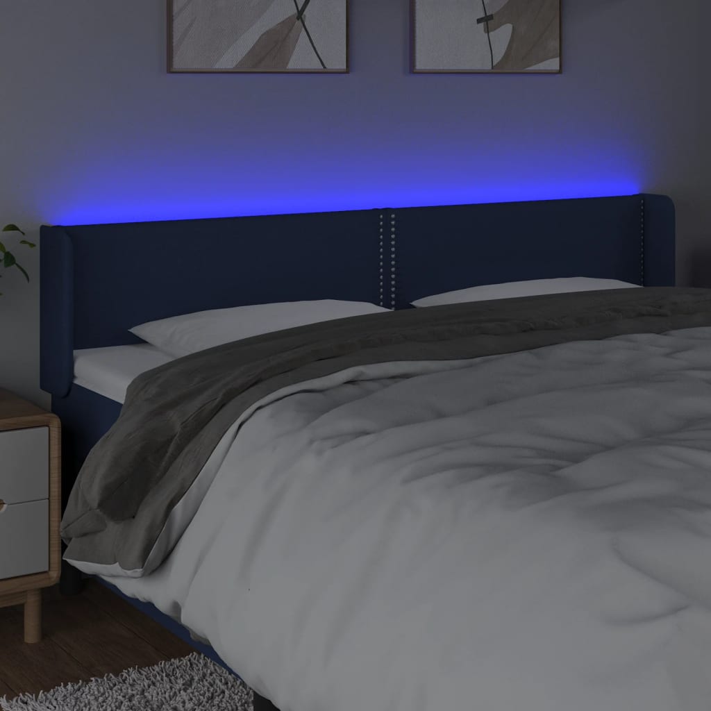 vidaXL Tăblie de pat cu LED, albastru, 203x16x78/88 cm, textil