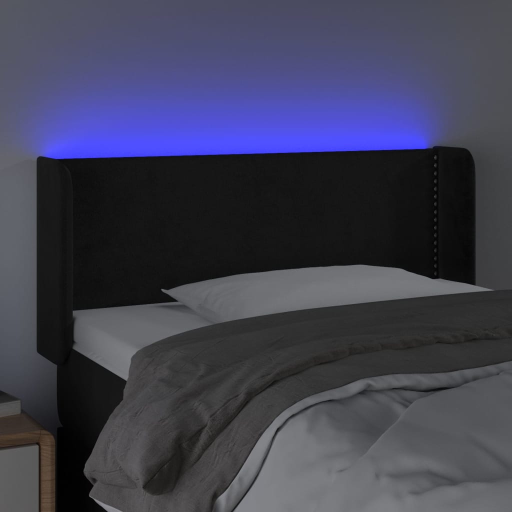 vidaXL Tăblie de pat cu LED, negru, 83x16x78/88 cm, catifea