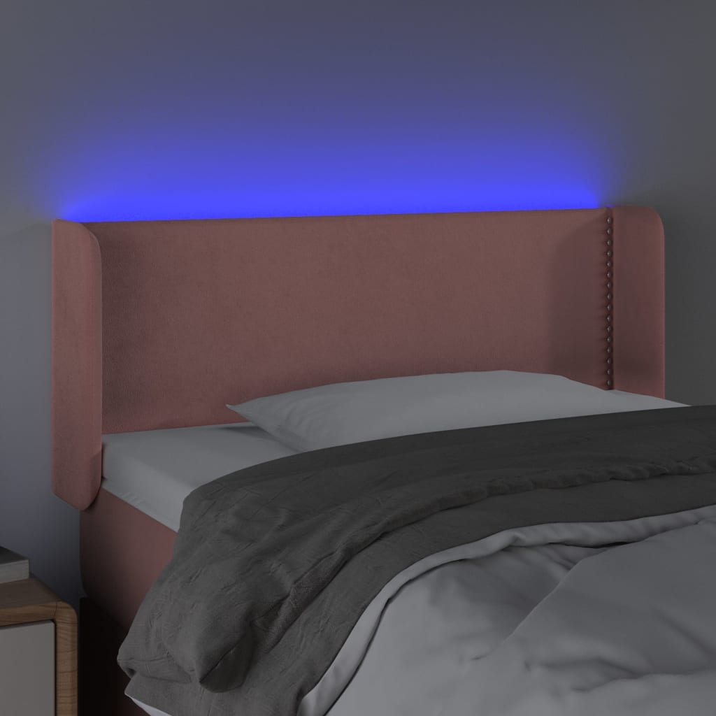 vidaXL Tăblie de pat cu LED, roz, 83x16x78/88 cm, catifea