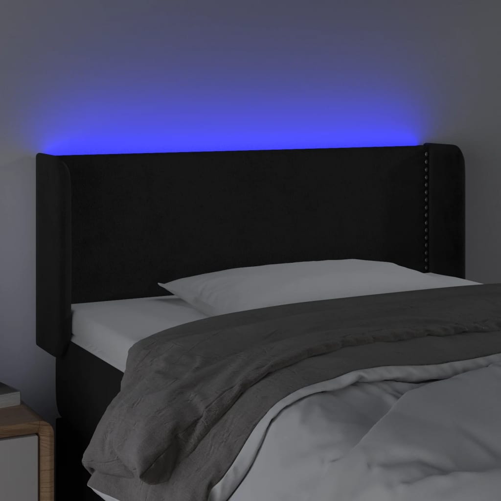 vidaXL Tăblie de pat cu LED, negru, 93x16x78/88 cm, catifea