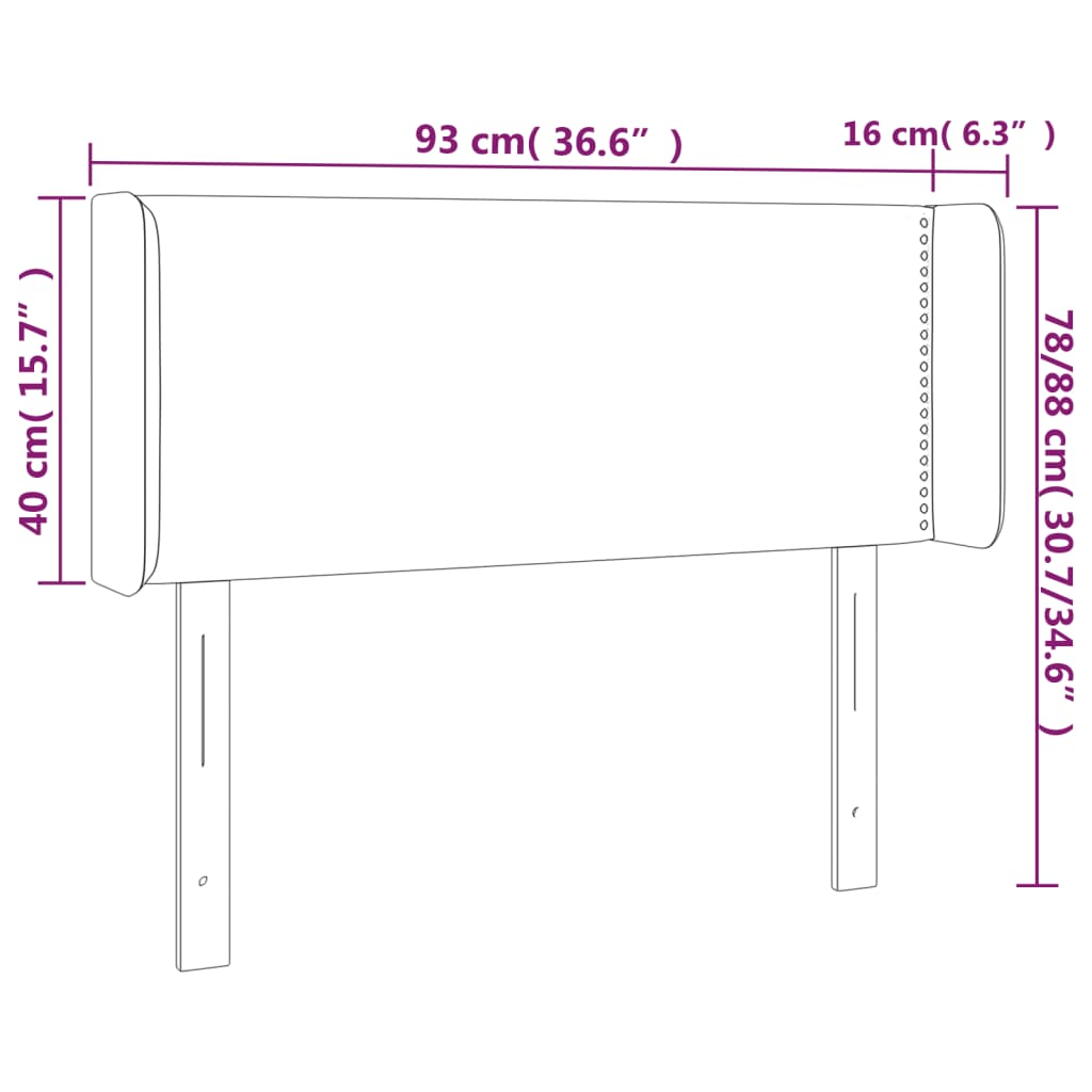 vidaXL Tăblie de pat cu LED, negru, 93x16x78/88 cm, catifea
