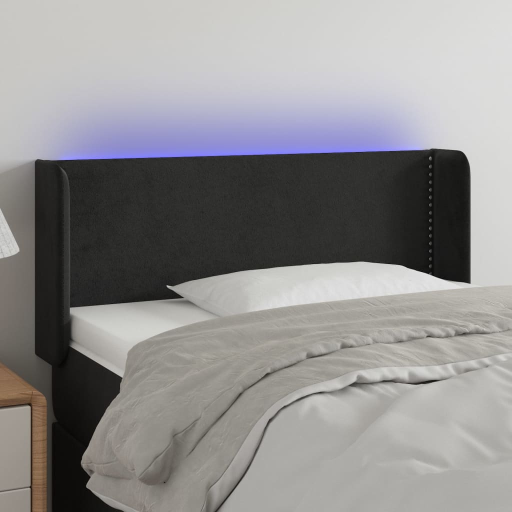 vidaXL Tăblie de pat cu LED, negru, 93x16x78/88 cm, catifea
