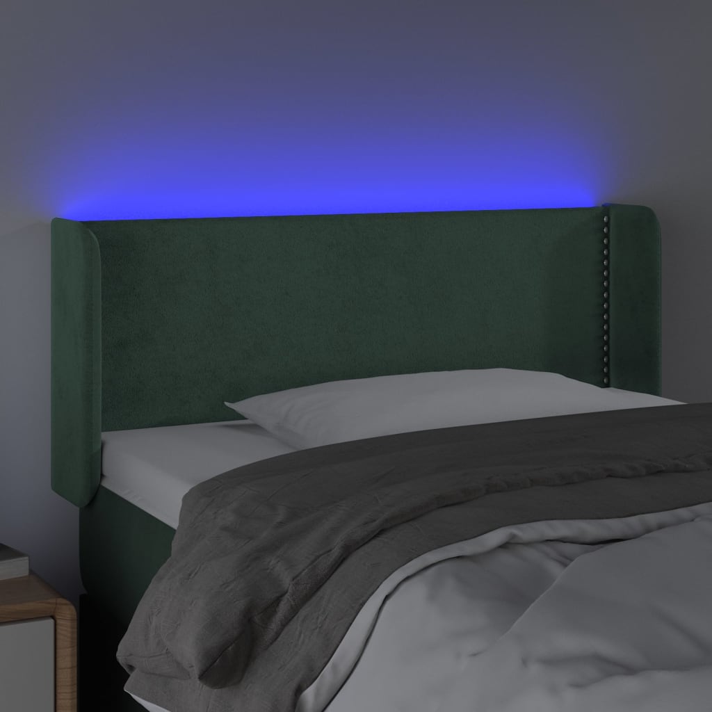 vidaXL Tăblie de pat cu LED, verde închis, 93x16x78/88 cm, catifea vidaXL Tăblie de pat cu LED, verde închis, 93x16x78/88 cm, catifea