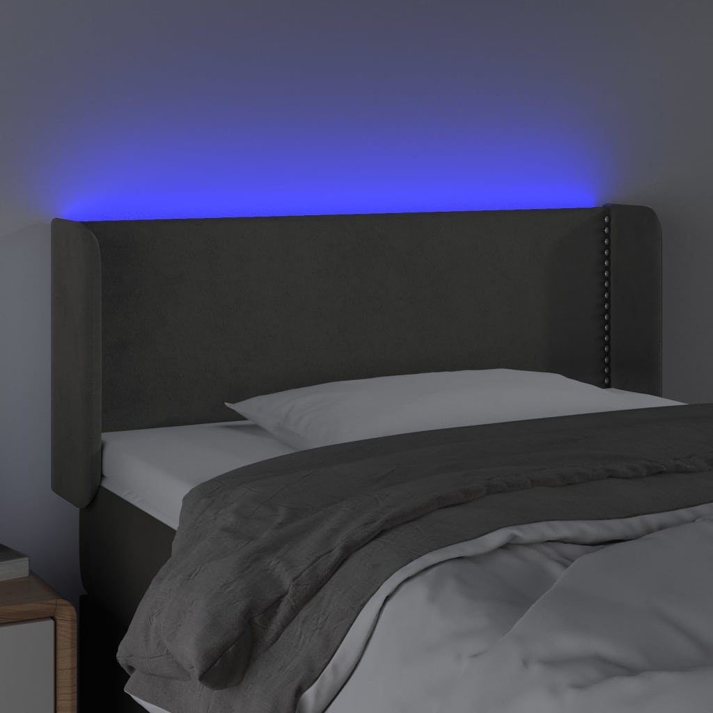 vidaXL Tăblie de pat cu LED, gri închis, 103x16x78/88 cm, catifea vidaXL Tăblie de pat cu LED, gri închis, 103x16x78/88 cm, catifea