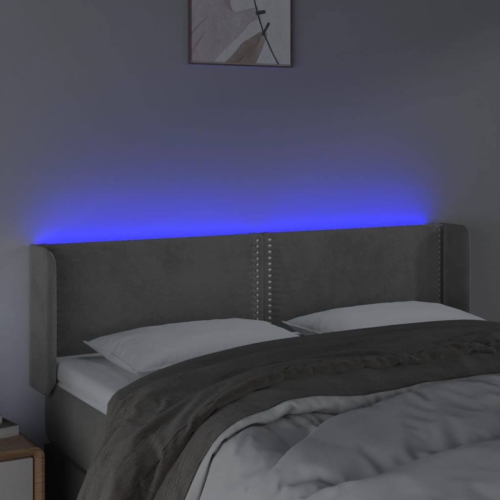 vidaXL Tăblie de pat cu LED, gri deschis, 147x16x78/88 cm, catifea