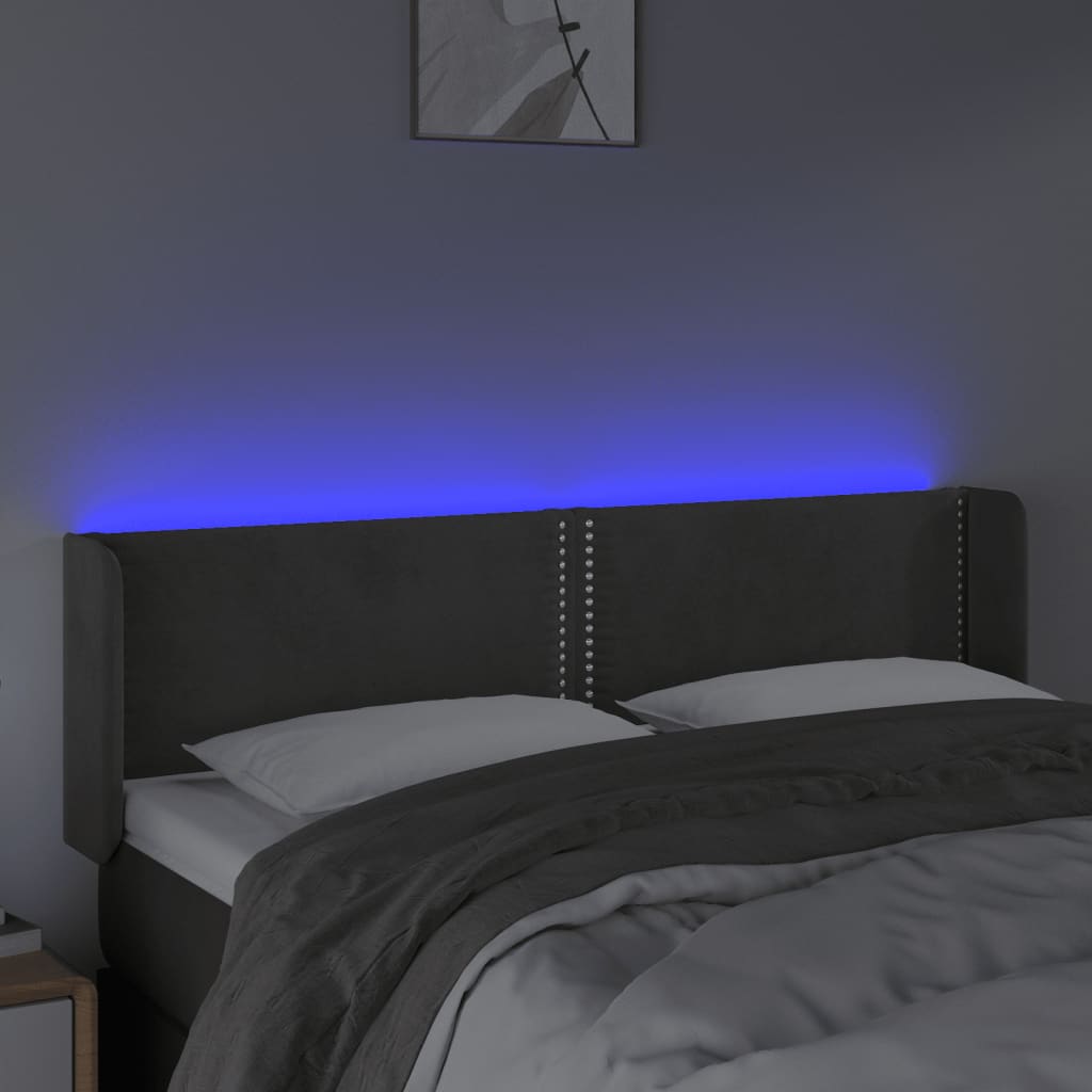 vidaXL Tăblie de pat cu LED, gri închis, 147x16x78/88 cm, catifea vidaXL Tăblie de pat cu LED, gri închis, 147x16x78/88 cm, catifea