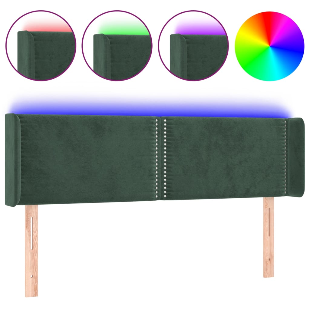 vidaXL Tăblie de pat cu LED, verde închis, 147x16x78/88 cm, catifea