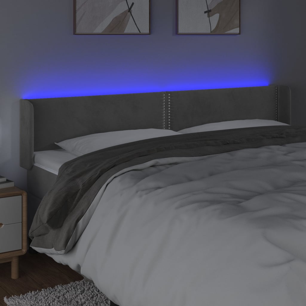 vidaXL Tăblie de pat cu LED, gri deschis, 163x16x78/88 cm, catifea vidaXL Tăblie de pat cu LED, gri deschis, 163x16x78/88 cm, catifea