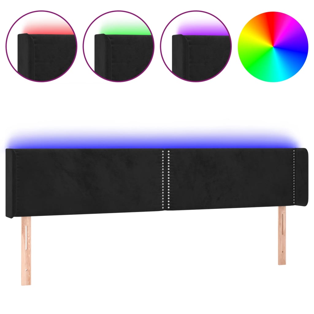 vidaXL Tăblie de pat cu LED, negru, 163x16x78/88 cm, catifea vidaXL Tăblie de pat cu LED, negru, 163x16x78/88 cm, catifea