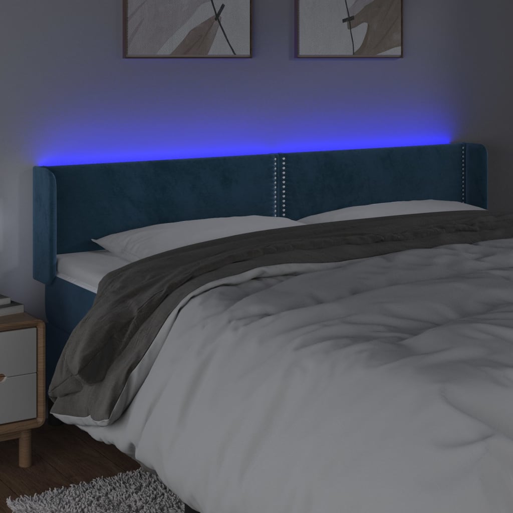 vidaXL Tăblie de pat cu LED, albastru închis, 163x16x78/88 cm, catifea